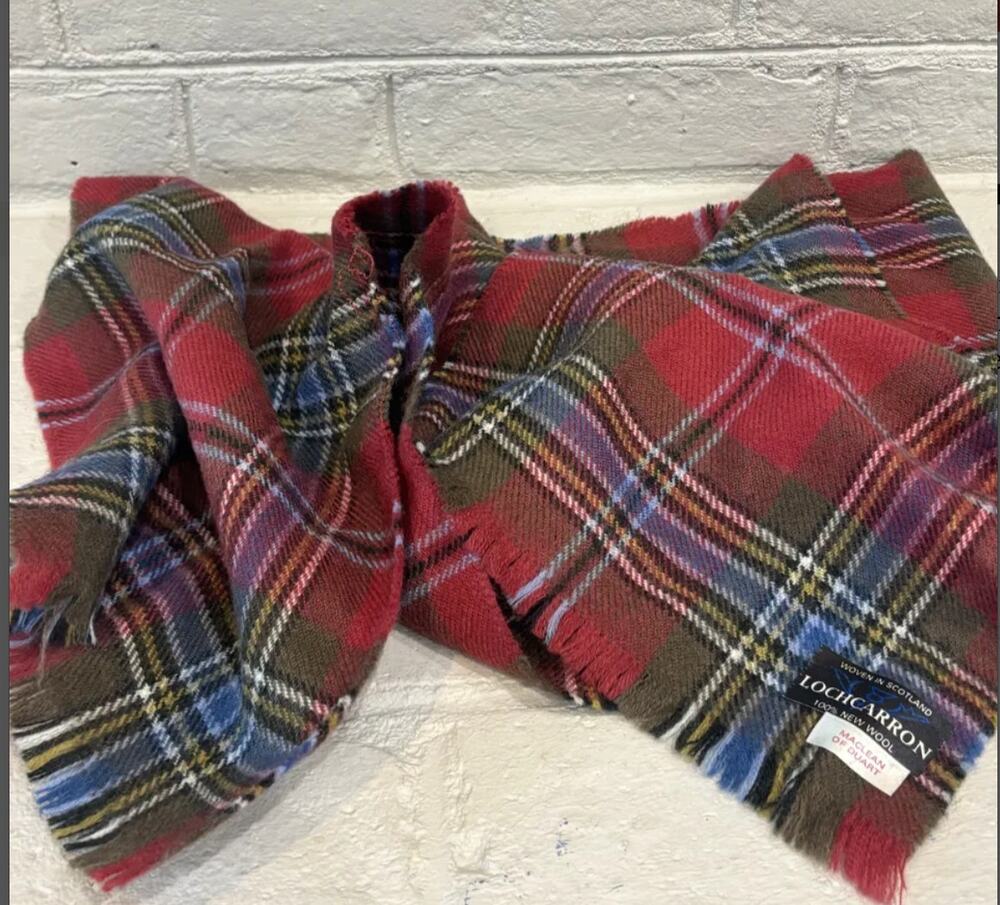 Lochcarron Scotland 100% Wool Tartan Scarf MacLean of Duart Weathered Red Plaid